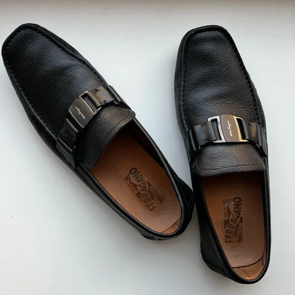 Salvatore Ferragamo Textured Black Leather Slip-Ons Salvatore Ferragamo Men main image 3
